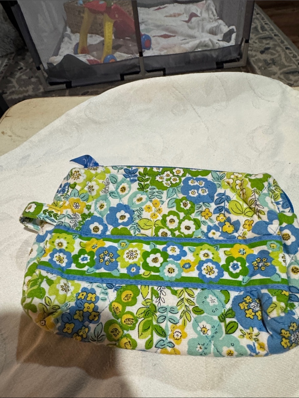 Floral Quilted Cosmetic Pouch - Blue & Green - Picture 3 of 4